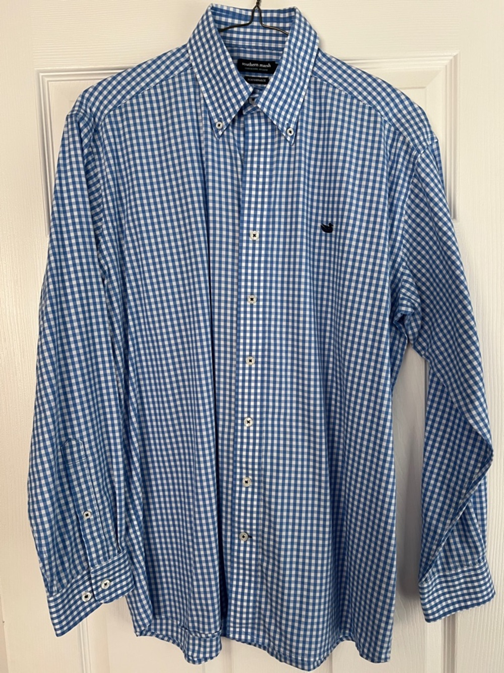 Southern Marsh Performance Button-Down Blue Gingham Men's Shirt